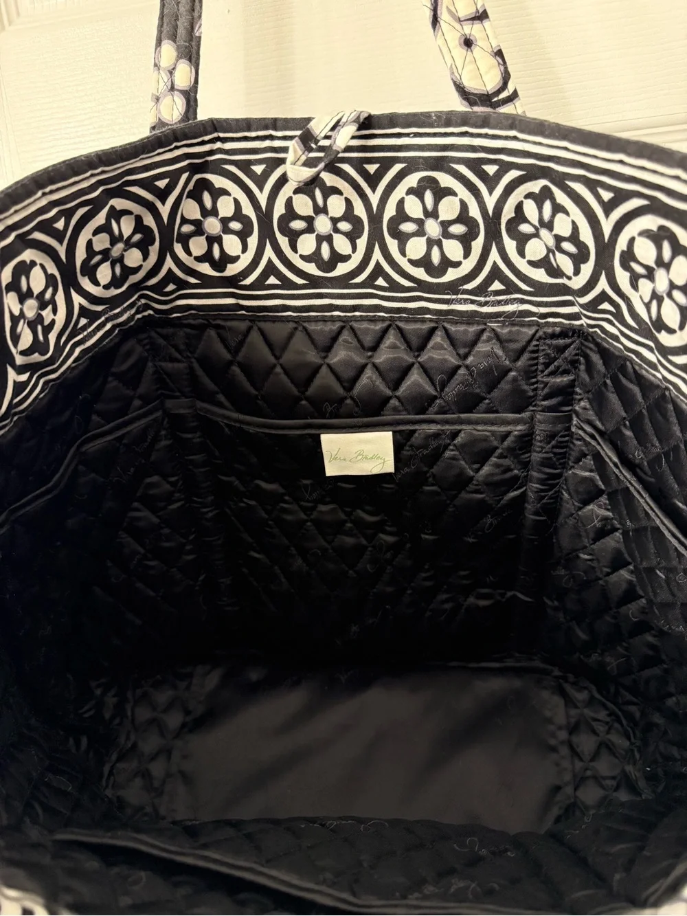 Vera Bradley Black and White Floral Quilted Tote